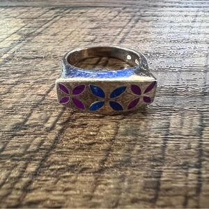 Sterling Silver pink and blue flower ring size 6
